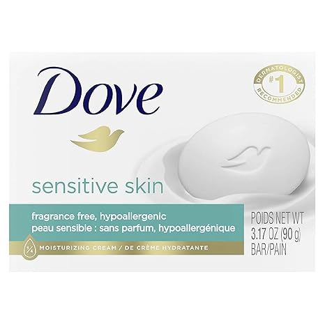 Dove Bar Soap for Sensitive Skin 3.17 oz (Pack of 2)(Packaging May Vary)