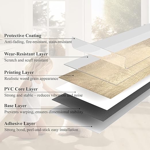 MULGREAT Peel and Stick Tile, 54 Sq.Ft 2mm Thicken Vinyl Plank Flooring, 36 Pieces 36"x6" Waterproof DIY Self Adhesive Floor Tiles for Bathroom Stairs