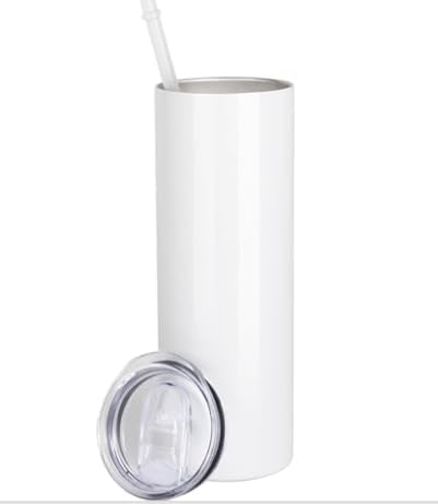 20 OZ Sublimation Skinny Tumbler with Lid, Straw, Vacuum Insulated Double Wall, White Stainless Steel, 1 pack, single