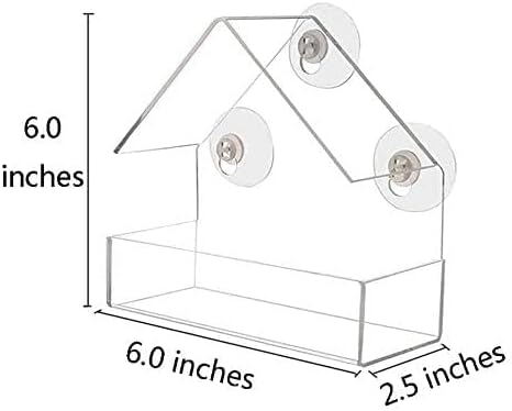Window Bird House Feeder with Extra Strong Suction Cups Clear Bird Seed Holder for Outside Birdhouse Shape WMBF0001