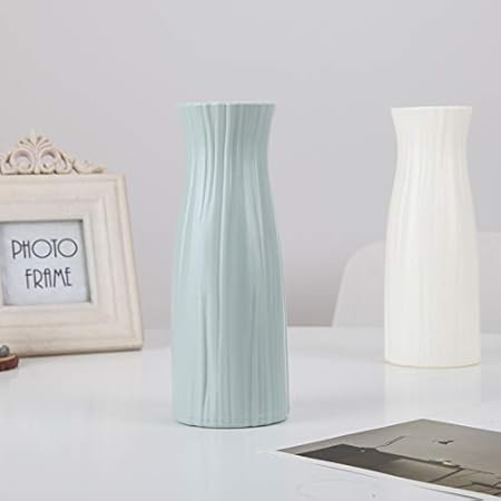 Ceramic Look Plastic Vase - Unbreakable Vase for Flowers (Narrow Seashell White)