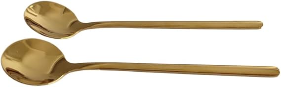 Gold Stainless Steel Espresso Spoons, 5.3 Inch Long Handle Coffee Spoon Mini Teaspoons for Sugar Dessert Cake Ice Cream Soup Honey (4 Pack)