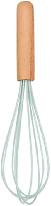 Silicone Wrapped Stainless Steel Wire Manual Egg Beater Milk Cream Mixer Handheld Whisks Stirring Blending Non-Slip Wooden Handle Baking Kitchen Appliances (Light Green)