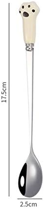 FLYUFO Kitchen Spoons Stainless Steel Coffee Spoon With Ceramic Cat's Claw Handle Is Suitable For Drinking Coffee. Stirring Spoon BlackBlueGreenRedWhiteYellow Size: 2.5 17.5cm (Color : E)