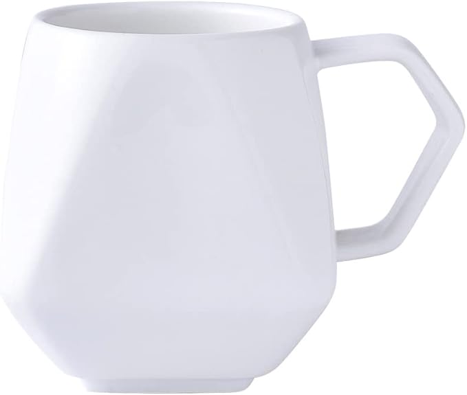Coffee Mug,White Coffee Mugs, Ceramic Irregular Angular Tea Cup with Handle for Travel School Office Party Camping and Home Dishwasher, and Microwave Stylish Birthday Gift