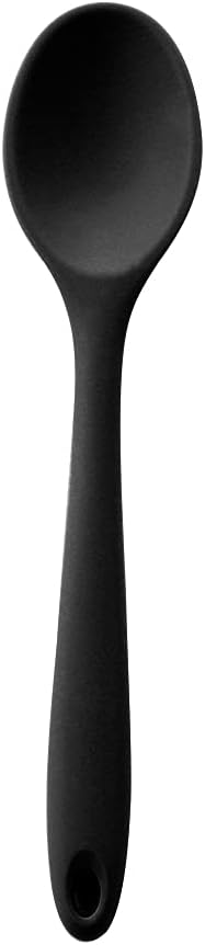 Spoon 1PC Silicone Spoon Long Handled Soup Spoon Solid Color Dessert Cake Ice Cream Spoon Kitchen Silicone Spoon Flatware Utensils Accessories(Black)