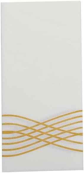Tableclothsfactory 20 Pack | Gold Foil White Airlaid Soft Linen-Feel Paper Dinner Napkins, Disposable Hand Towels