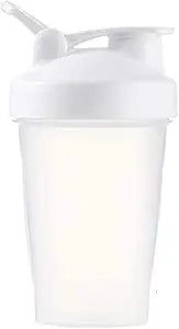 Blender Shaker Bottle with Classic Loop Top& Stainless Whisk Ball16oz (Clear Body16 Oz, White), BTLWHITECLEARUS, WhiteClear