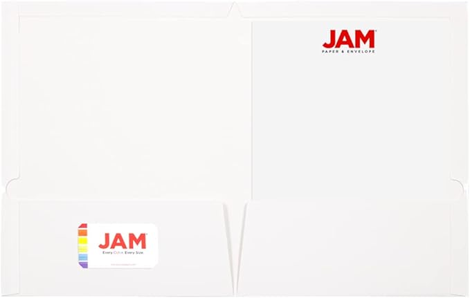 JAM PAPER Laminated Two Pocket Glossy School Folders - Letter Size - High Gloss White - Bulk 25/Pack