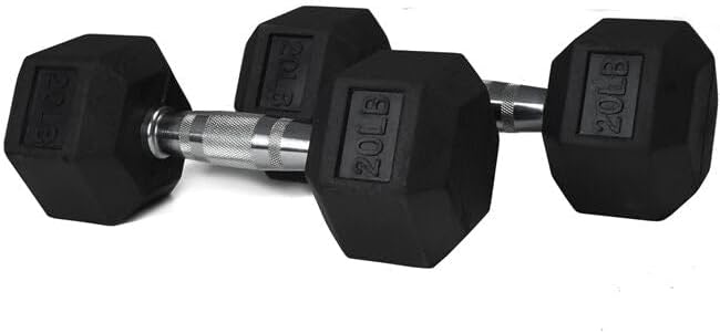 Titan Fitness Pair Free Weights, Black Rubber Coated Hex Dumbbell, Ergonomic Cast Iron Handle, Strength Training