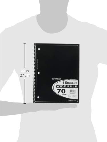 Top Flight Standards 1-Subject Notebook, 70 Sheets, Perforated, Wide Rule, Color May Vary (31306)