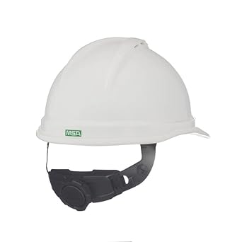 MSA 10034027 V-Gard 500 Cap Style Safety Hard Hat With 6-Point Fas-Trac III Ratchet Suspension Polyethylene Shell, Superior Impact Protection, Self Adjusting Crown-Straps - Standard Size in White