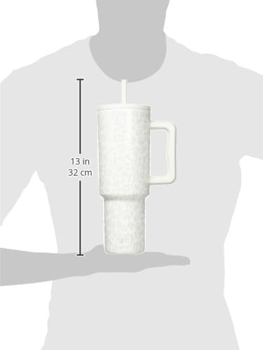 Simple Modern 40 oz Trek Tumbler with Handle and Straw Lid Cup Holder Friendly Insulated Stainless Steel Travel Mug Cream Leopard