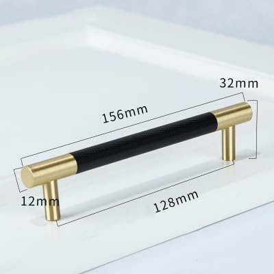1pc Knurled Textured Brass Auminum Alloy Kitchen Cabinet Knobs Handles Black Drawer Pulls T Bar Handle(Blackpull 128mm)