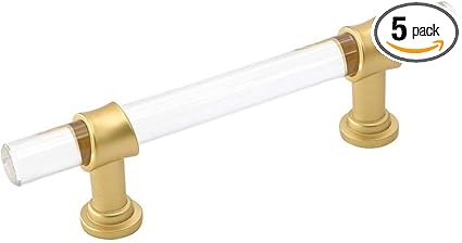 goldenwarm 5 Pack Gold Kitchen Cabinet Hardware Acrylic Drawer Pulls - LS9165GD90 Modern Cabinet Handles Lucite Drawer Pulls Dresser Handle Bar Pull Drawer Handles