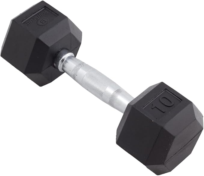 Body Sport Rubber Encased Hex Dumbbell Weight, Single – Dumbbells for Exercises – Strength Training Equipment – Home Gym Accessories – Weight Training 10 lbs