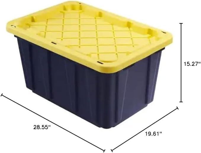 HDX 27 gal. Strong Box Plastic Storage Tote in Black and Yellow