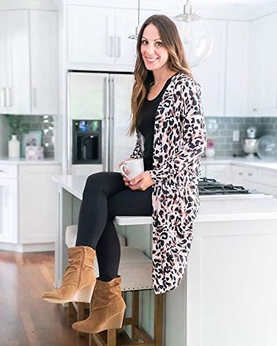 Womens Leopard Print Cardigan Lightweight Long Sleeve Open Front Fall Cardigans S-XXL