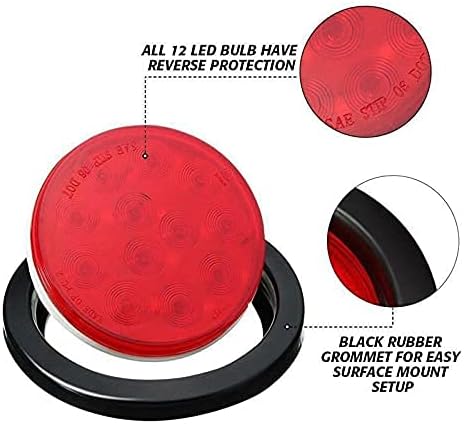 MACHSWON 2X 4'' Round 12-LED Truck Trailer Brake Stop Turn Marker Tail Light Submersible Waterproof Style 12LED Red Color Car Third Rear Tail Brake Stop Light New 1pcs Truck Tail Lights