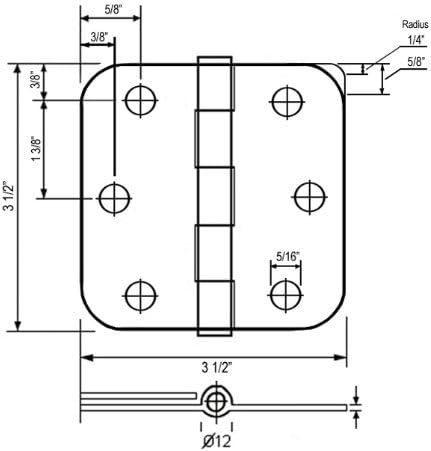 9 Pack Modern Black 3.5"L x 3.5"H Metal Interior Door Hinges with 58" Round Corner Radius