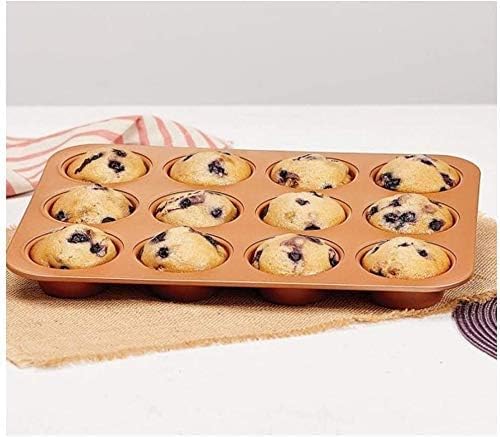 Non Stick Ceramic Coated Copper Muffin Pan 12 Cups Professional Healthy cupcake pans Even Baking, Dishwasher and Oven Safe
