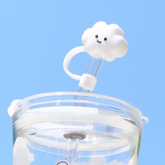 White Cloud Cover for Stanley 4030 Oz Cup, 10mm Silicone Straw Covers Cap, Cute Topper for Tumblers, Stopper for Reusable Straws Tip Lids (DM306)