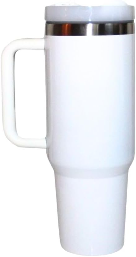 40oz Tumbler with Handle and Straw Lid, Stainless Steel Double Wall Vacuum Insulated Water Bottle, Travel Mug, Cup Holder Friendly (White)