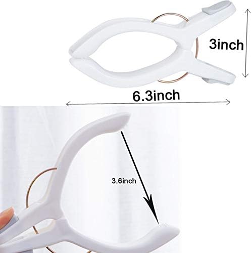 Pack of 8 beach towel clips for beach chairs, white jumbo size towel clips, pool chairs, plastic clothes hanging clips, clip clamps for