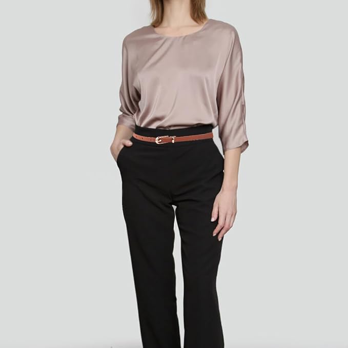 Jeans Belt Fashion Buckle Skinny Waist Adjustable Ladies Belts Shaping Slim Waistband for Womens Leather Dress Coat (Light Brown)