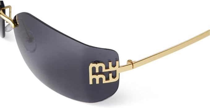 Rectangle Curved Rimless Sunglasses Women Men Metal Rivets Gradient Gray Lens Shades Sun Glasses UV400
