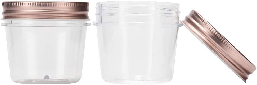 Novelinks 4 Ounce Clear Plastic Jars with Rose Gold Lids - Refillable Round Clear Containers Clear Jars Storage Containers for Kitchen Household Storage - BPA Free (20 Pack)