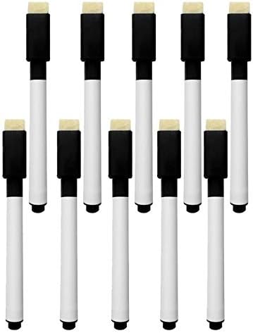 10 Pack Magnetic Dry Erase Markers with Eraser Cap Tips. Magnetic Feature is Great to Use On Fridge, Locker, Etc.(Black)