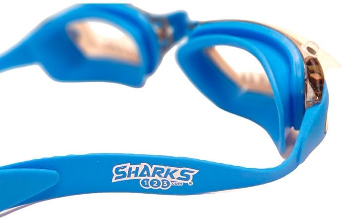 Sharks123 Goggles-Swimming GogglesGoggles with UV Protection, Anti-Fog, Children's Shark with Case Blue Shark
