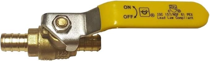 1 Pc. 12' Pex Ball Valve, Full Port, Yellow Handle