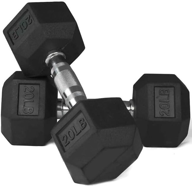 Titan Fitness Pair Free Weights, Black Rubber Coated Hex Dumbbell, Ergonomic Cast Iron Handle, Strength Training