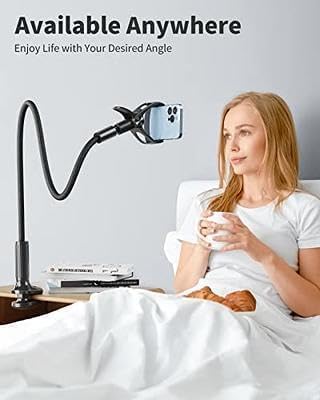 Gooseneck Universal Phone Holder for Bed, Desk, Headboard, Bed, Bedside, Table, Lazy Bracket Flexible Gooseneck Long Arm Stand 360 Adjustable , Overhead Cell Phone Clamp Mount, for All 3.5-7Au Devices