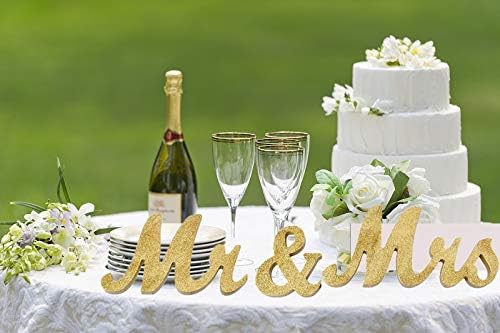 Wedding Decorations,Gold Mr and Mrs Signs Wedding Sweetheart Table Decorations, Wooden Freestanding Letters Wedding Shower Gift