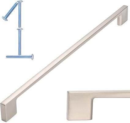 KOOFIZO Wide Foot Cabinet Bar Pull - Brushed Nickel Modern Solid Handle, 11.3 Inch288mm Screw Spacing, 1-Piece for Kitchen Cupboard Door, Bedroom Dresser Drawer, Bathroom Wardrobe Hardware