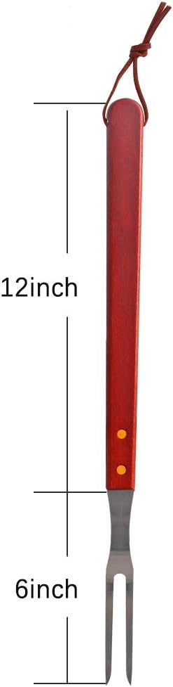 2 Tine Stainless Steel Carving Fork-Barbecue Meat Fork-Camp Cooking Tool with Wooden Handle (18 inches)