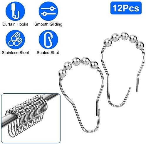 NewHome 12 Sets of Shower Curtain Hooks Rustproof Stainless Steel Hooks for Shower Rods Smoothly Glide Hooks for Bathroom Bathtubs Closets Window Curtain