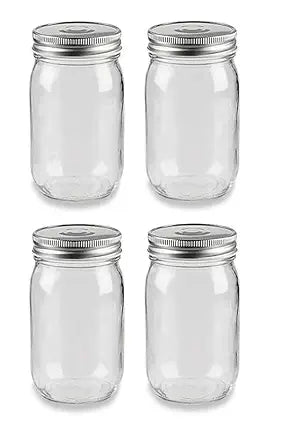 North Mountain Supply 16 Ounce Glass Regular Mouth Mason Canning Jars - With Silver Safety Button Lids - Case of 4