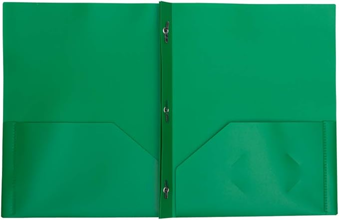 JAM PAPER Plastic Color POP Folders - 2 Pocket Durable Folders with Metal Prongs Fastener Clasps - Green - 6Pack