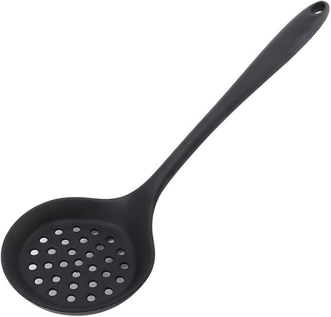 Slotted Spoon, Skimmer Spoon Multifunctional Cooking Spoon Strainer, Non-Stick Cooking Silicone Scoop Ladle with Ergonomic Handle(Black)