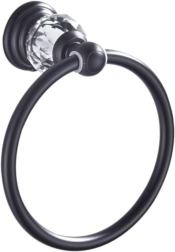 Black Crystal Towel Ring, Bathroom Towel Holder Ring, Matte Black Bathroom Towel Rack Hanger Home Hand Towel Ring Towel Holder for Bathroom Wall Mounted Bathroom Accessory
