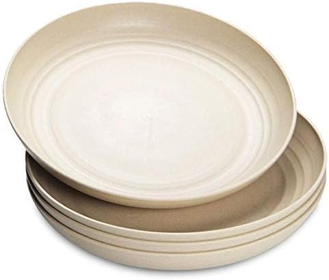 Wheat Straw Plates Plastic Plates Reusable 10 Inch - Microwave Safe Plates for Kitchen Set of 4, Unbreakable Dinner Plates