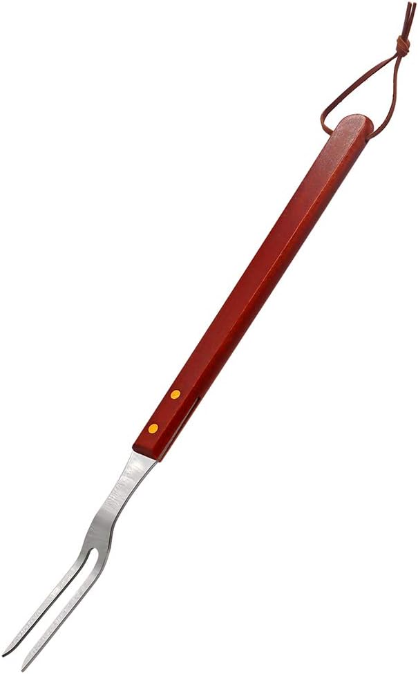 2 Tine Stainless Steel Carving Fork-Barbecue Meat Fork-Camp Cooking Tool with Wooden Handle (18 inches)