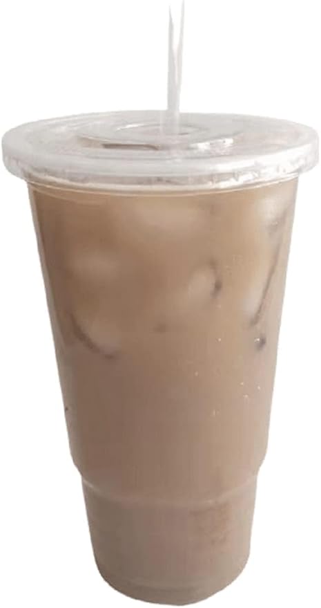 Tankon,100 Sets - 32 oz. Disposable Clear Plastic Cups With Lids and PLA Boba Straws 32oz.