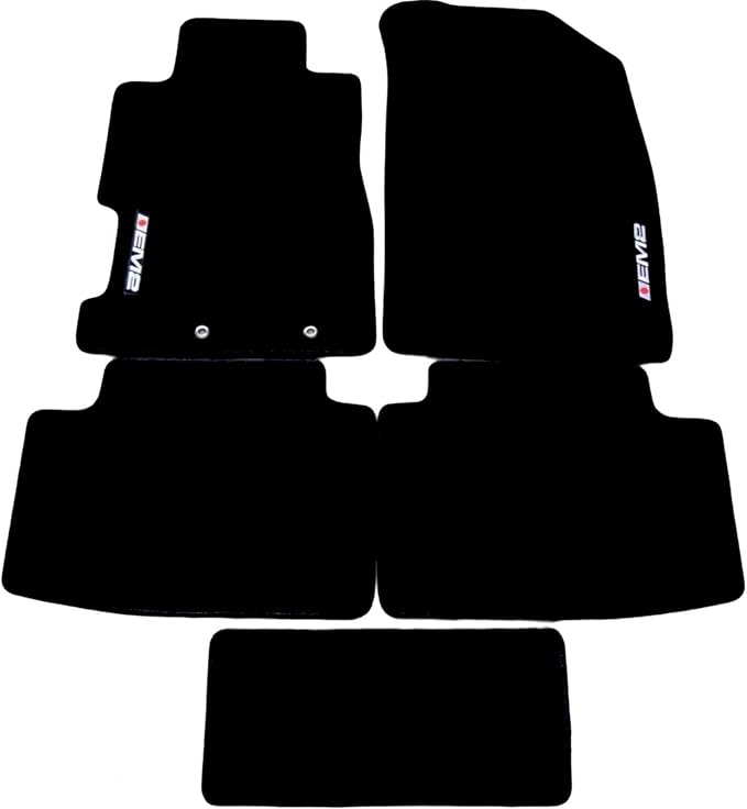 Black Floor Mats with EM2 Logo Compatible with Honda Civic 2001 2002 2003 2004 2005 5 Pieces