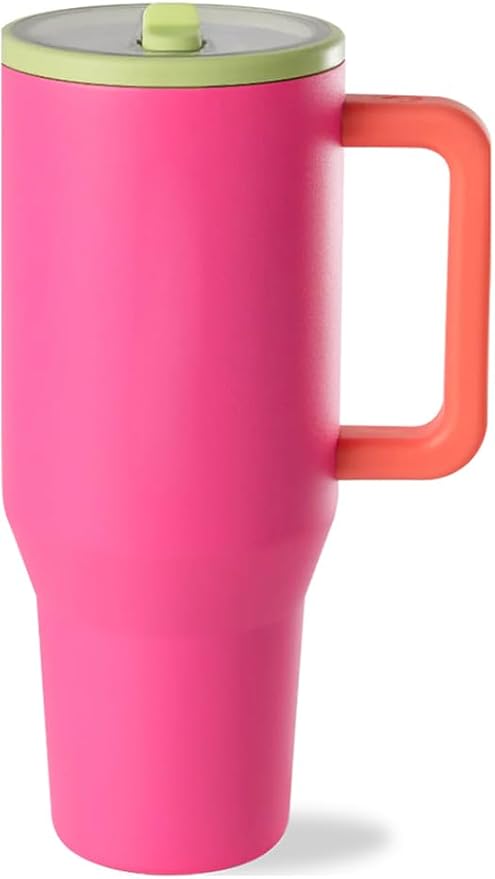 Modern 40 oz Tumbler with Handle Simple Flip Straw - Car Cup Holders, Leak Resistant Water Bottle-Reusable Insulated Stainless Steel Rubber Base - Gifts for Women Men Traveler (Orchid)
