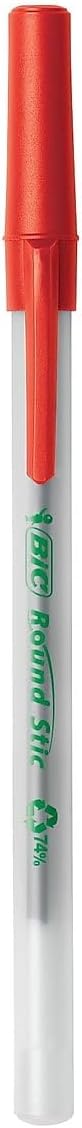 BIC Ecolutions Round Stic Ballpoint Pens, Medium Point (1.0mm), 50-Count Pack, Red Ink Pens Made from 97 Recycled Plastic